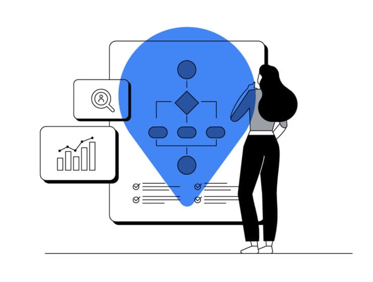graphic of woman looking at data
