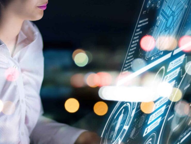 image of woman and electronic graphics
