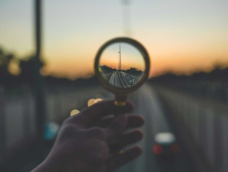 magnifying glass looking at road