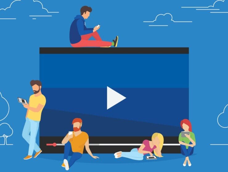 graphic showing video on demand and people watching