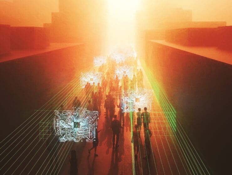 image of people walking on digital road