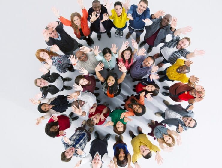 Overhead photo of multicultural group of people